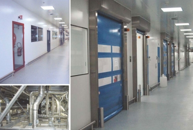 Site de production pharmaceutique : cloisons salles propres, plafonds, vestiaires, portes sas...