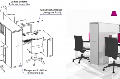 Etudes et mise au point technique en atelier de mobilier sur-mesure notamment pour l'aménagement d'open space ou espace de bureaux ouvert